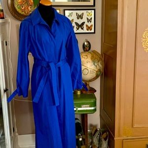 Stunning Spring Cobalt Blue Hooded Full Length Rain Trench Coat with Belted Sash